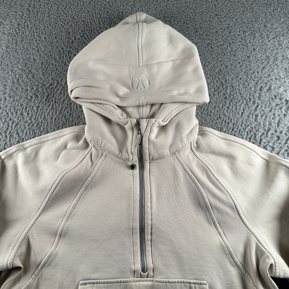 Lululemon Scuba Hoodie Womens XS/S Half Zip Pullover Cropped Fleece Cream Beige - Picture 2 of 8